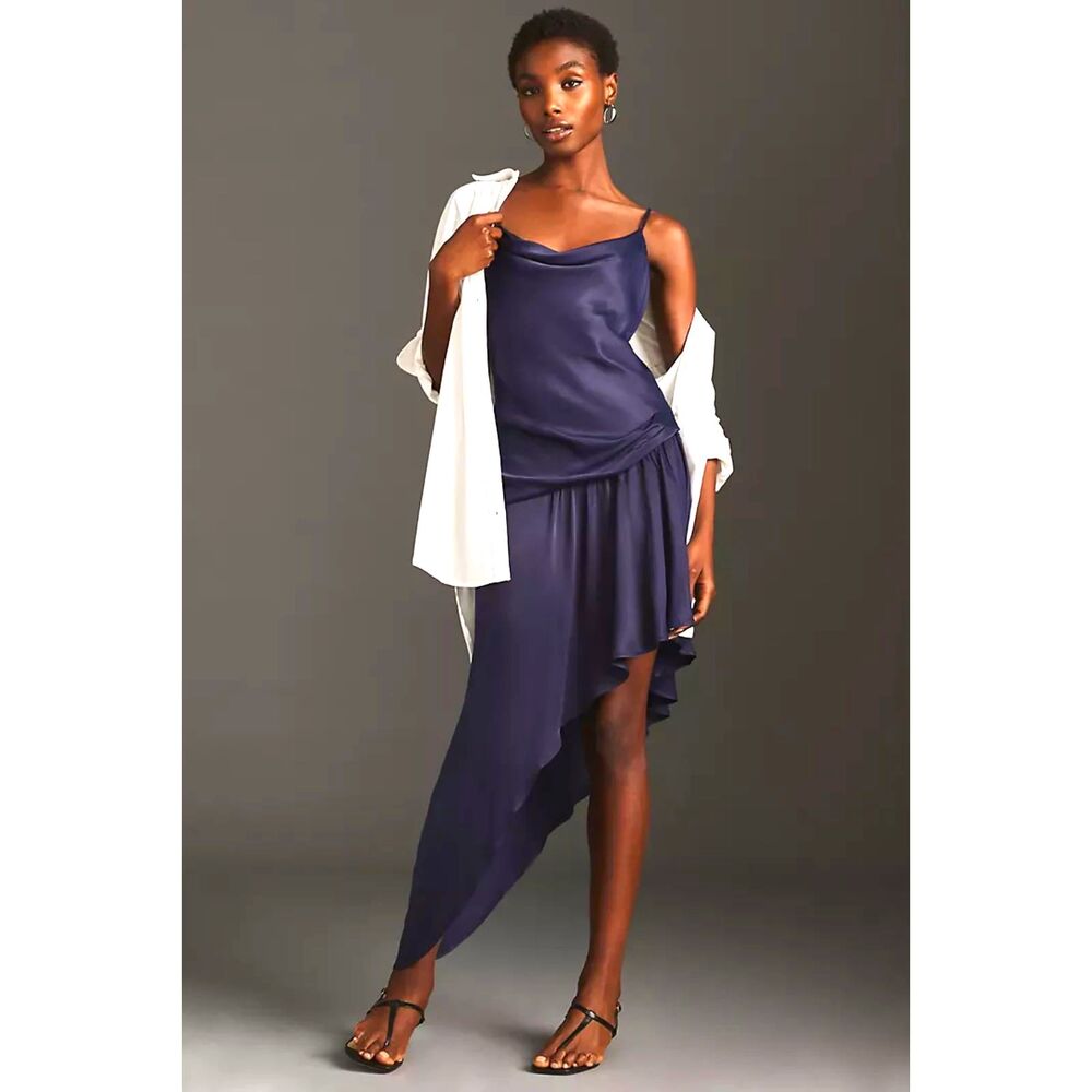 Anthropologie Slim Asymmetrical-Hem Dress Blue Size 8 NWT